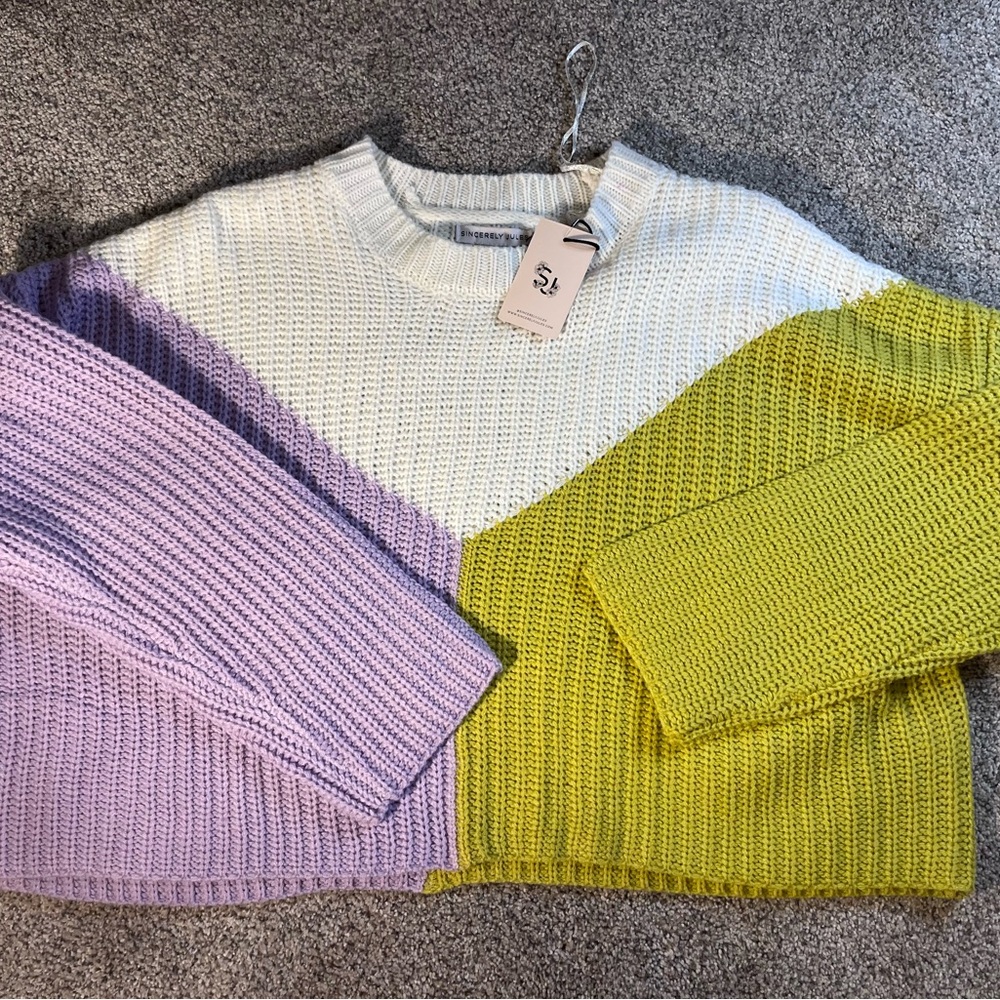 Sincerely Jules White, Purple, and Yellow Sweater